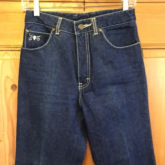 Sergio Valente VTG Mid 70s Dark Indigo Wash High Waist Jeans contrast Stitching - Picture 3 of 9